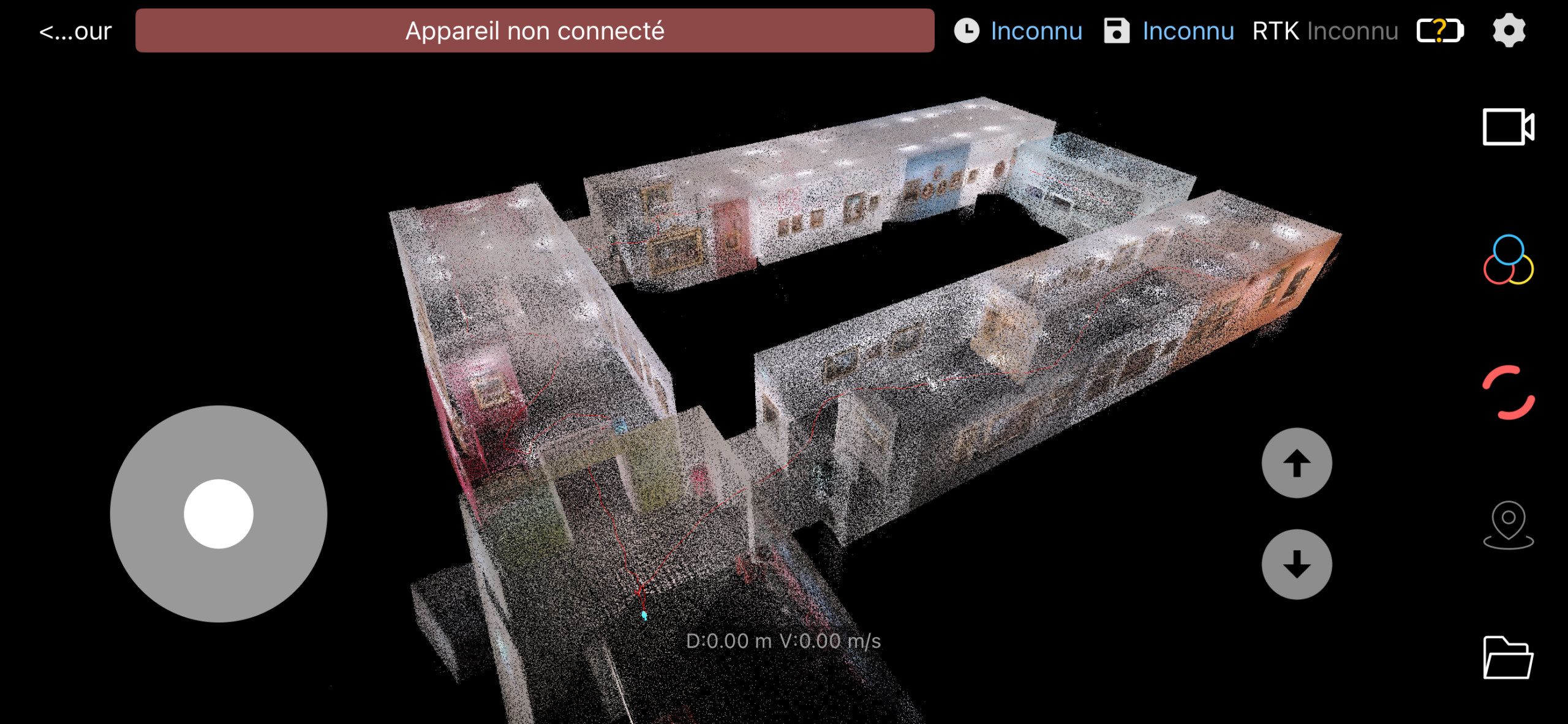 Maquette 3D en nuage de points de l'ensemble des salles d'un musée, vue de dessus, issue d'un relevé LiDAR